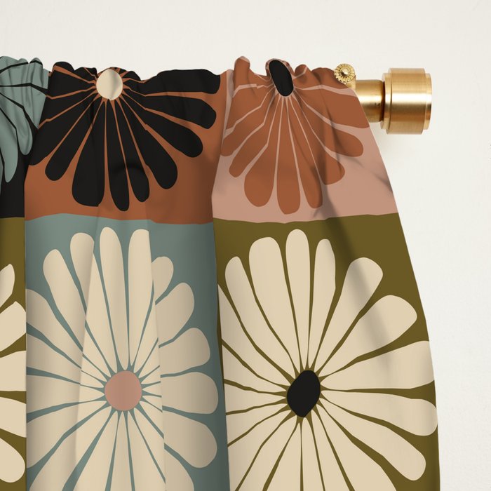 Retro Flowers Check Pattern II Window Curtain Gallery Image 2