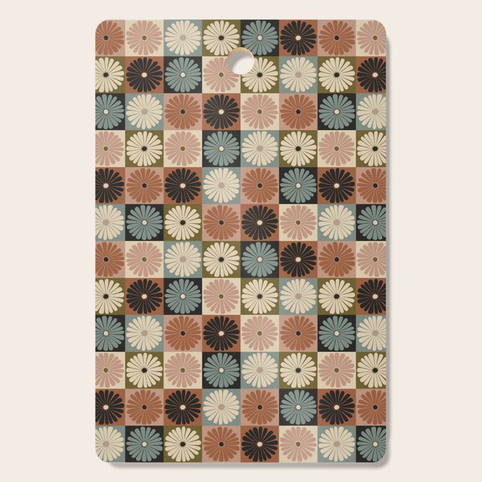 Retro Flowers Check Pattern II Cutting Board Gallery Image 1