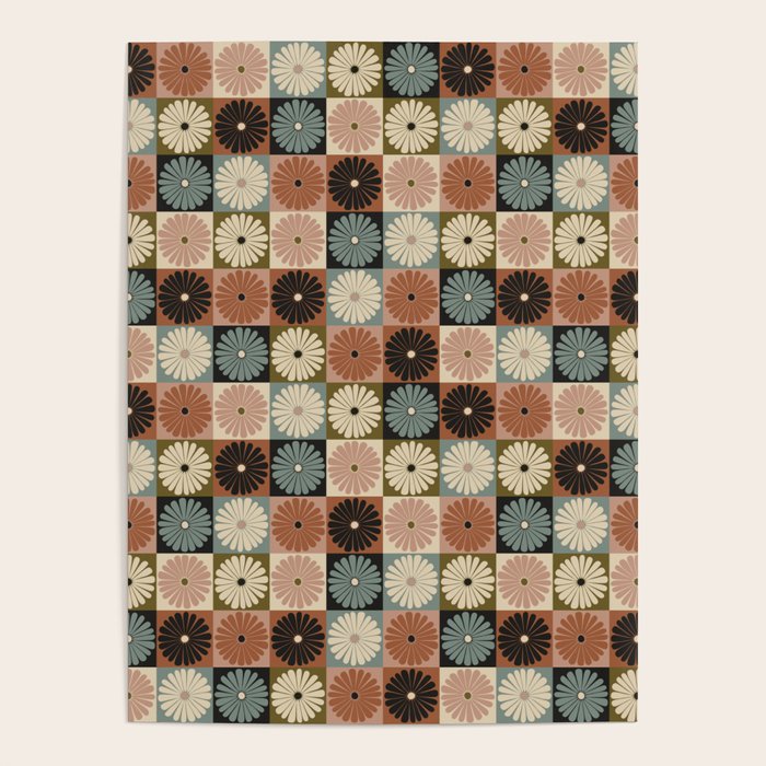 Retro Flowers Check Pattern II Poster Gallery Image 4