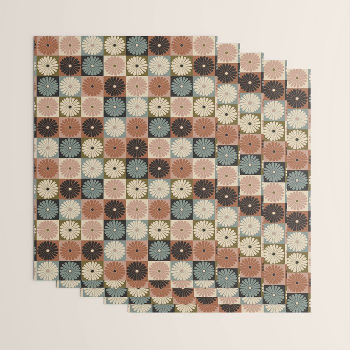 Retro Flowers Check Pattern II Wrapping Paper Gallery Image 3