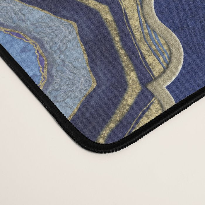 Blue Turquoise Gold Moroccan Tiles Boho Vintage Elegance Quatrefoil Shapes Desk Mat Gallery Image 4
