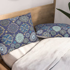 Blue Turquoise Gold Moroccan Tiles Boho Vintage Elegance Quatrefoil Shapes Pillow Sham Gallery Image 2