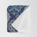 Blue Turquoise Gold Moroccan Tiles Boho Vintage Elegance Quatrefoil Shapes Throw Blanket Gallery Image 3