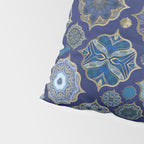 Blue Turquoise Gold Moroccan Tiles Boho Vintage Elegance Quatrefoil Shapes Pillow Sham Gallery Image 4