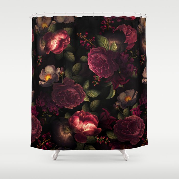 Midnight Vintage Shiny Botanical Rose Garden Shower Curtain Gallery Image 1