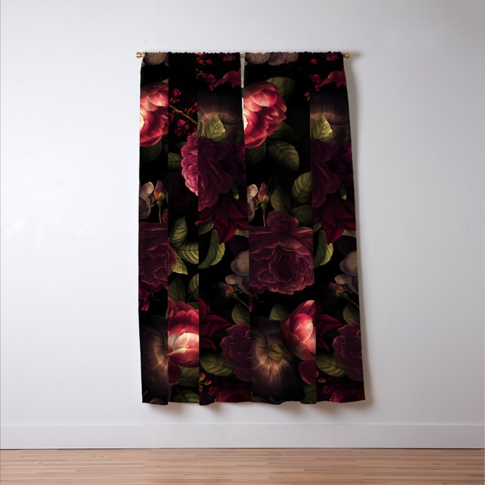Midnight Vintage Shiny Botanical Rose Garden Window Curtain Gallery Image 3