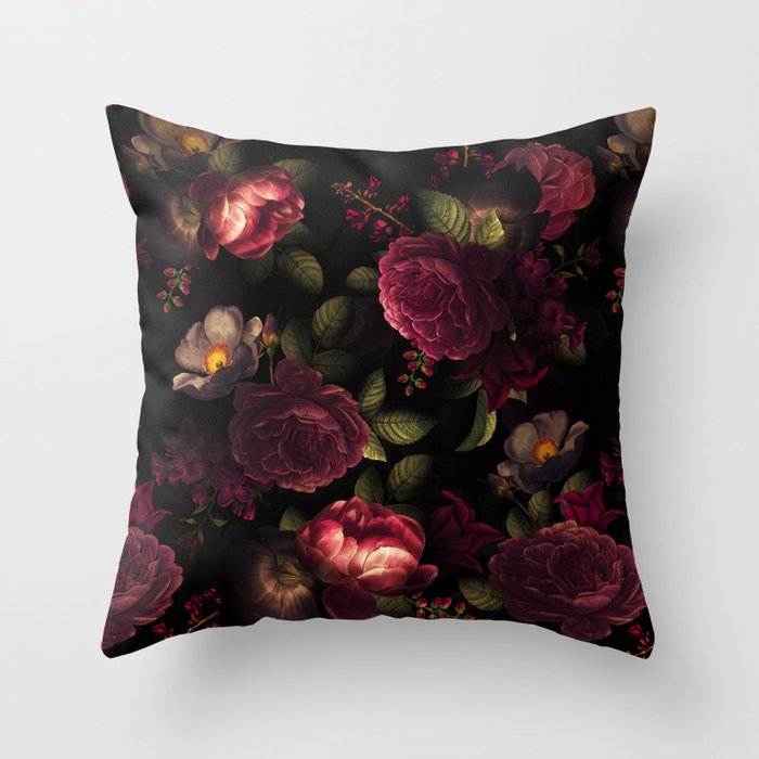 Midnight Vintage Shiny Botanical Rose Garden Throw Pillow Gallery Image 6
