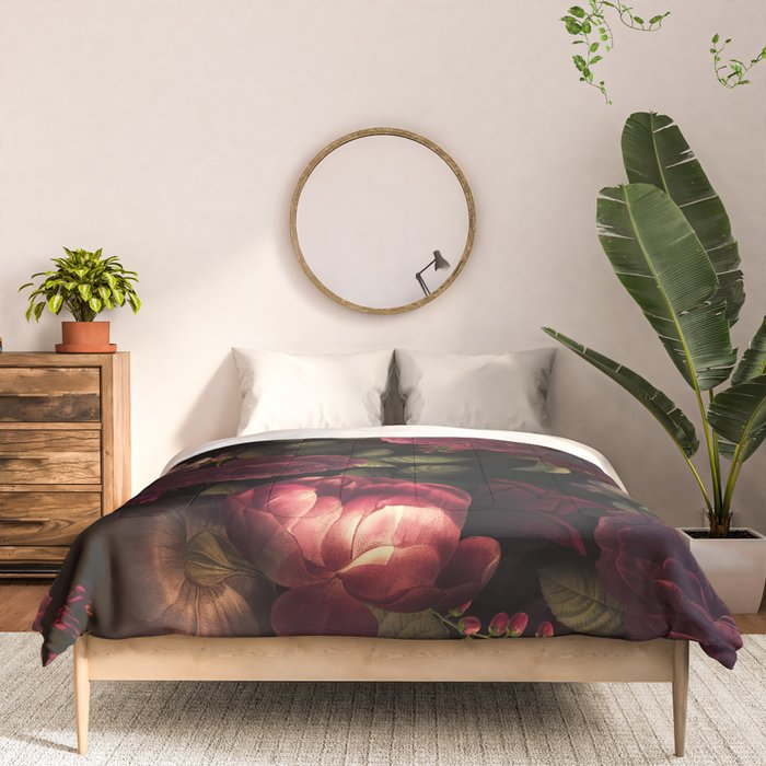 Midnight Vintage Shiny Botanical Rose Garden Comforter Gallery Image 3