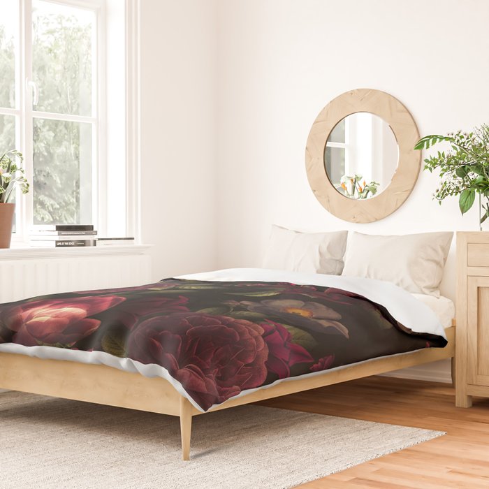 Midnight Vintage Shiny Botanical Rose Garden Duvet Cover Gallery Image 2
