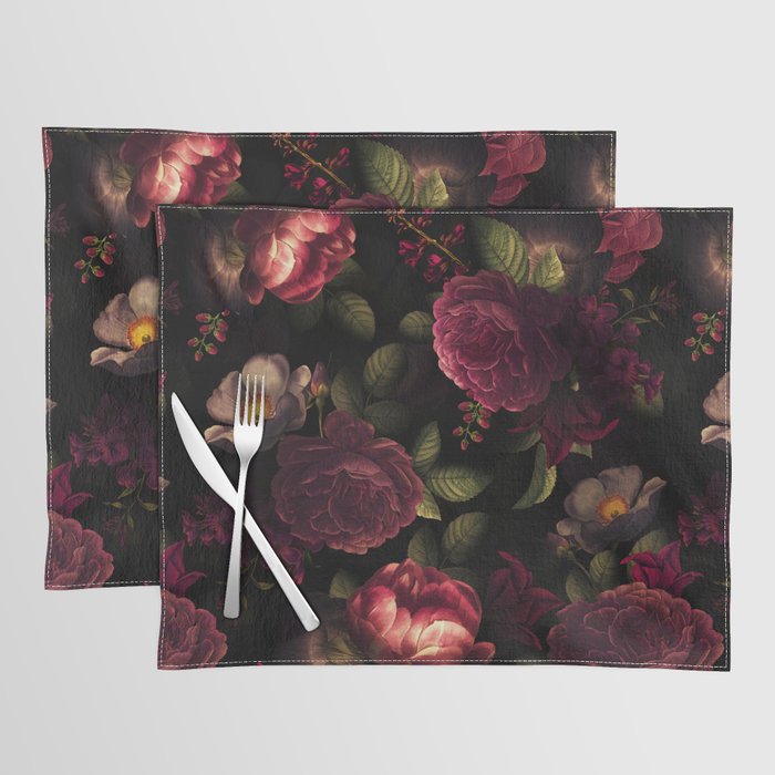 Midnight Vintage Shiny Botanical Rose Garden Placemat Gallery Image 1