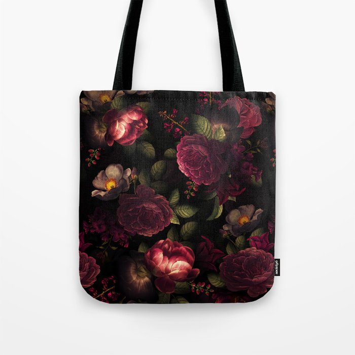 Midnight Vintage Shiny Botanical Rose Garden Tote Bag Gallery Image 1