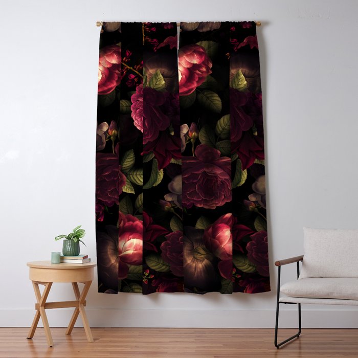 Midnight Vintage Shiny Botanical Rose Garden Window Curtain Gallery Image 5