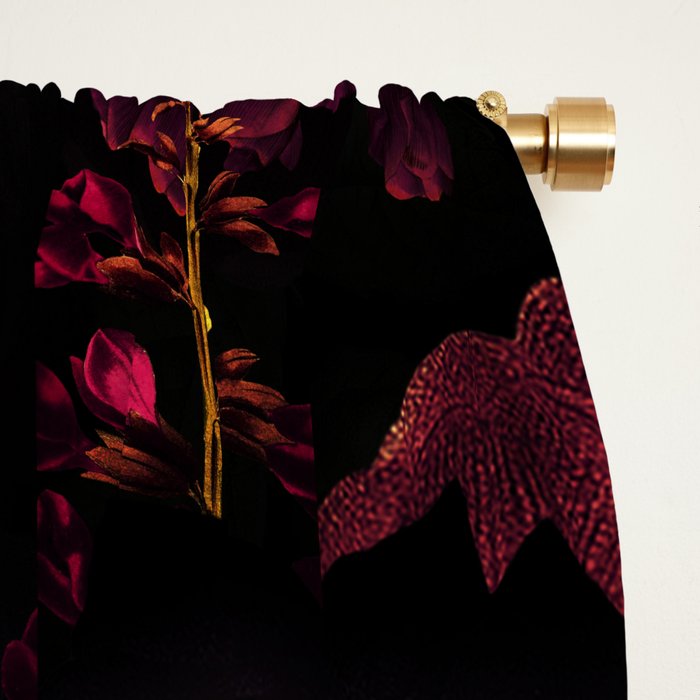 Midnight Vintage Shiny Botanical Rose Garden Window Curtain Gallery Image 2