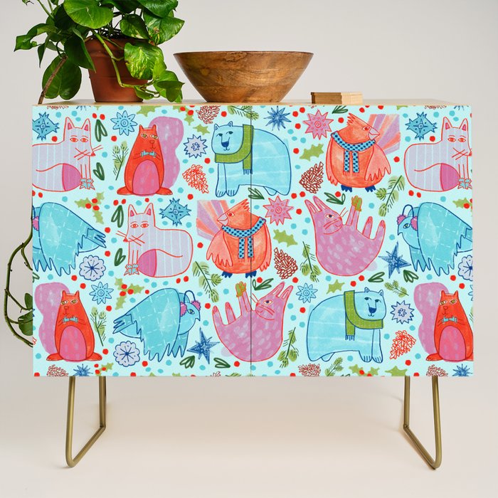 Winter Forest Woodland Animals in Arctic Blue Credenza Gallery Image 1