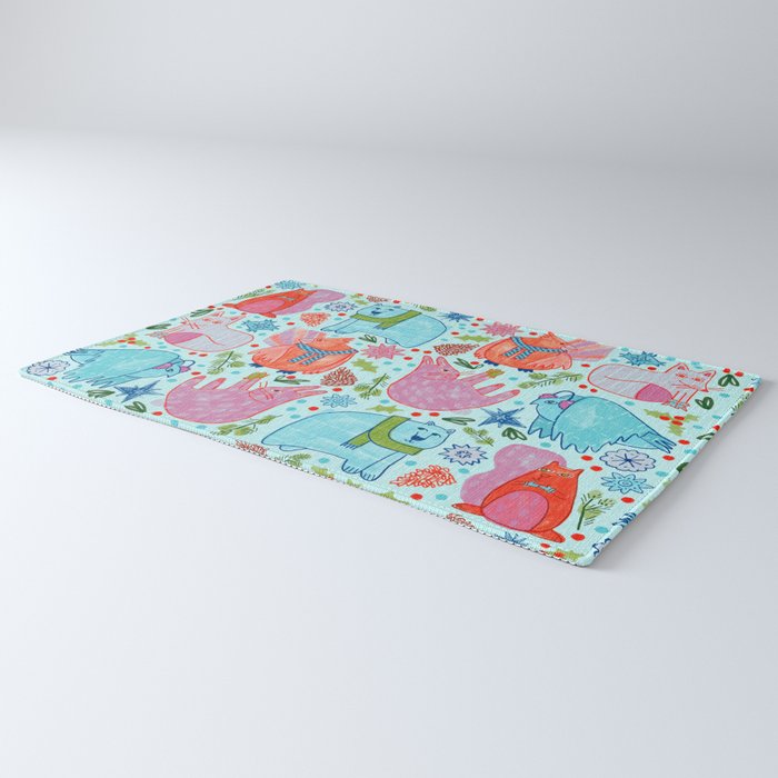 Winter Forest Woodland Animals in Arctic Blue Rug Gallery Image 3