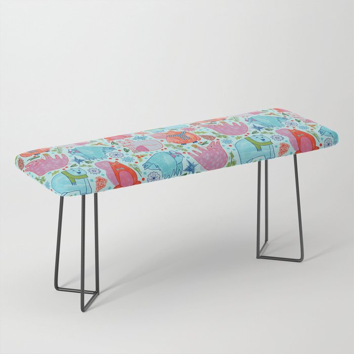 Winter Forest Woodland Animals in Arctic Blue Bench Gallery Image 1