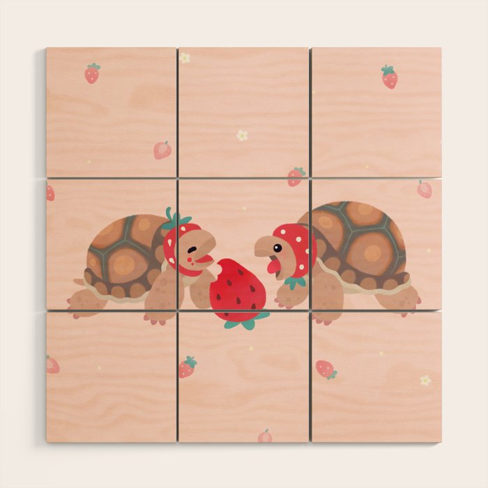 Tortoises love strawberries Wood Wall Art Gallery Image 1