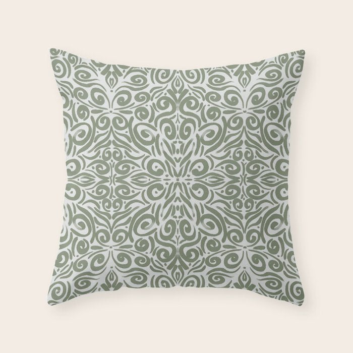 Vintage Green Spirals Throw Pillow Gallery Image 6