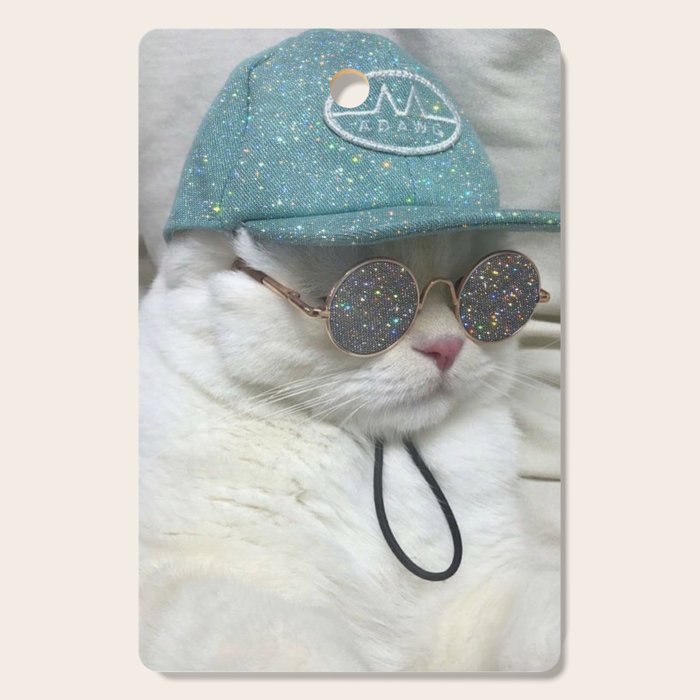 BIG BOSS | cat | blue hat | glasses | sunny | summer | positive vibes | glitter | pet | animal | Cutting Board Gallery Image 1