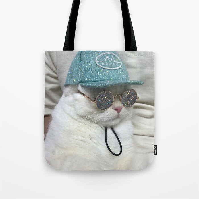 BIG BOSS | cat | blue hat | glasses | sunny | summer | positive vibes | glitter | pet | animal | Tote Bag Gallery Image 1