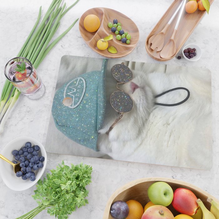 BIG BOSS | cat | blue hat | glasses | sunny | summer | positive vibes | glitter | pet | animal | Cutting Board Gallery Image 2