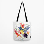 Hummingbird, floral bird art, soft colors Tote Bag Gallery Image 2