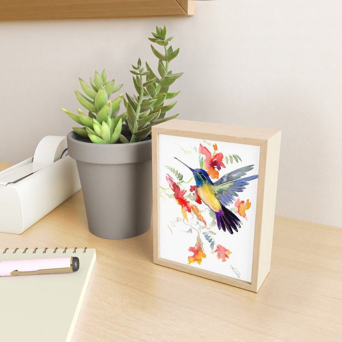 Hummingbird, floral bird art, soft colors Mini Art Print Gallery Image 2