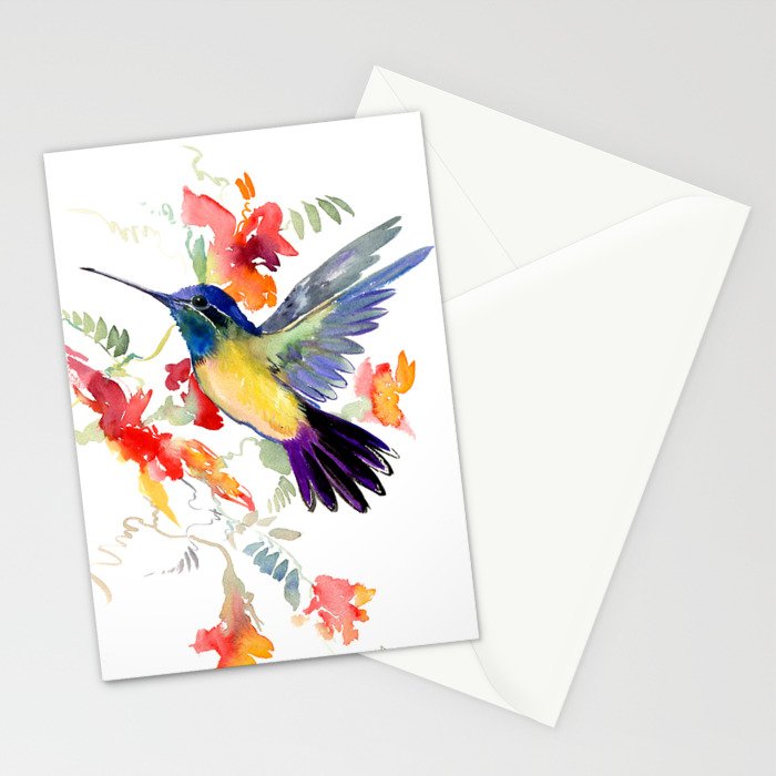 Hummingbird, floral bird art, soft colors Stationery Card Gallery Image 2