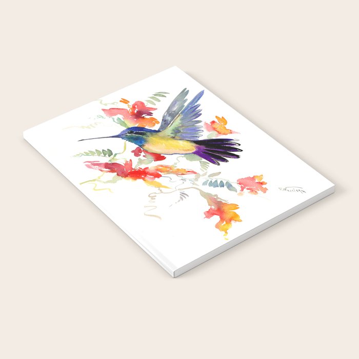 Hummingbird, floral bird art, soft colors Notebook Gallery Image 2