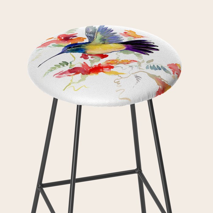 Hummingbird, floral bird art, soft colors Stool Gallery Image 2