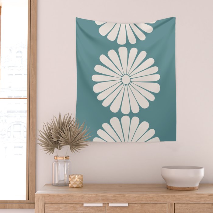 Retro Daisy Abstract XXII Teal Green Bold Floral Wall Tapestry Gallery Image 2
