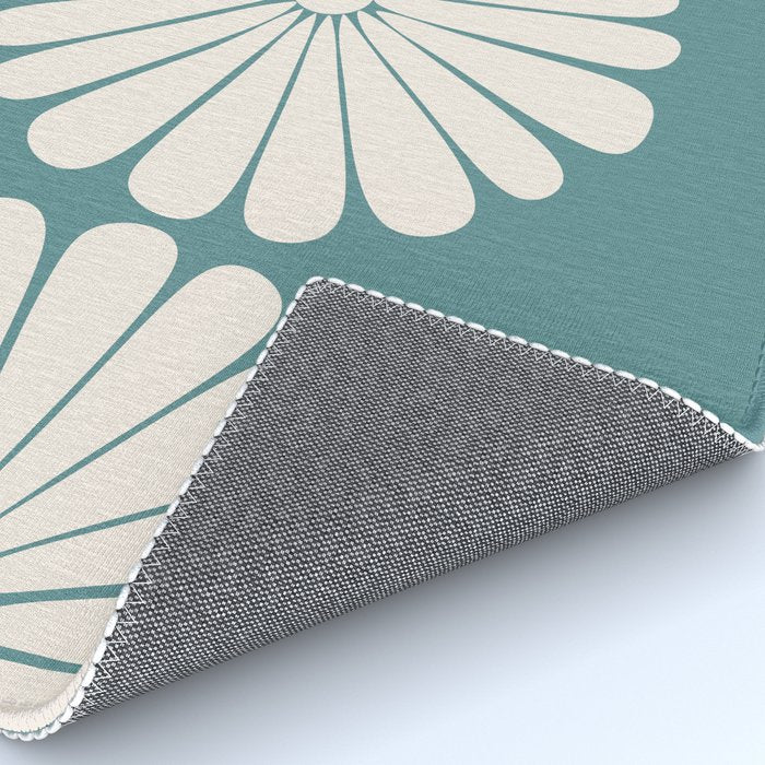 Retro Daisy Abstract XXII Teal Green Bold Floral Rug Gallery Image 4