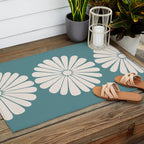 Retro Daisy Abstract XXII Teal Green Bold Floral Outdoor Rug Gallery Image 2