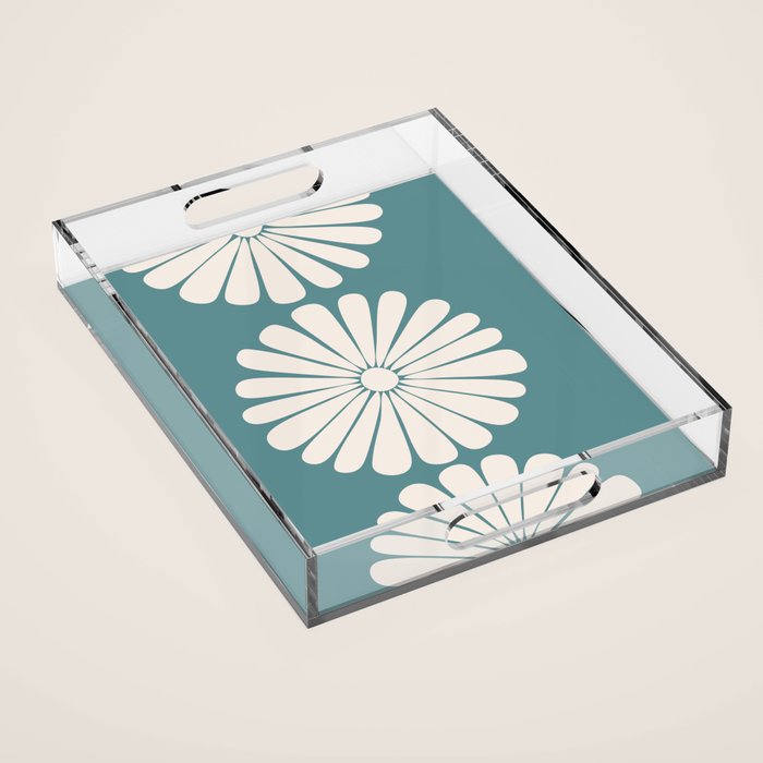 Retro Daisy Abstract XXII Teal Green Bold Floral Acrylic Tray Gallery Image 1