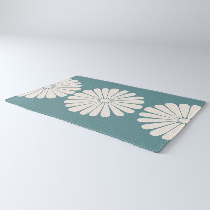 Retro Daisy Abstract XXII Teal Green Bold Floral Rug Gallery Image 3