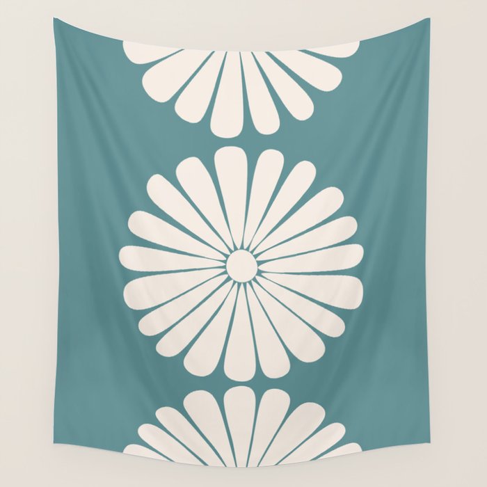 Retro Daisy Abstract XXII Teal Green Bold Floral Wall Tapestry Gallery Image 4