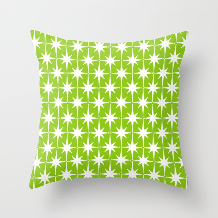 Mid Century Modern Atomic Age Starburst Pattern Lime Green & White Throw Pillow Gallery Image 6