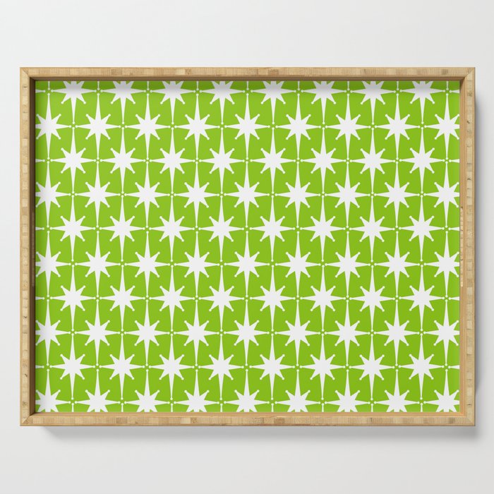 Mid Century Modern Atomic Age Starburst Pattern Lime Green & White Serving Tray Gallery Image 1