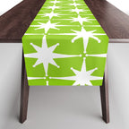 Mid Century Modern Atomic Age Starburst Pattern Lime Green & White Table Runner Gallery Image 1