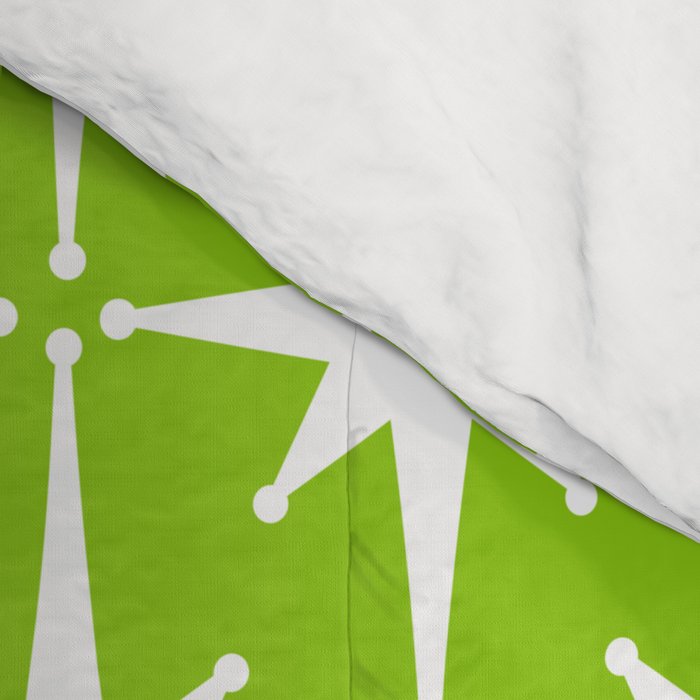 Mid Century Modern Atomic Age Starburst Pattern Lime Green & White Comforter Gallery Image 4