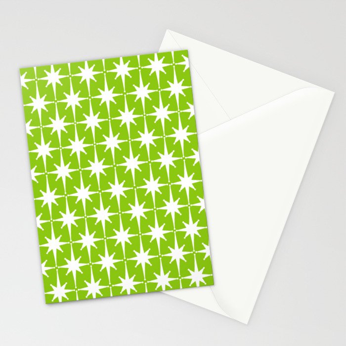 Mid Century Modern Atomic Age Starburst Pattern Lime Green & White Stationery Card Gallery Image 2