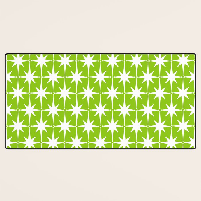 Mid Century Modern Atomic Age Starburst Pattern Lime Green & White Desk Mat Gallery Image 3