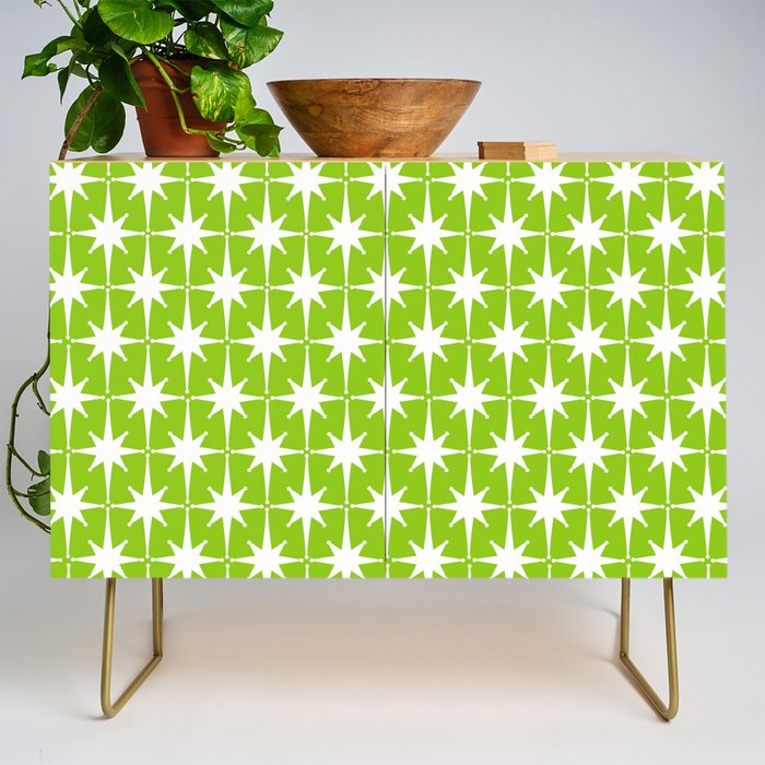 Mid Century Modern Atomic Age Starburst Pattern Lime Green & White Credenza Gallery Image 1