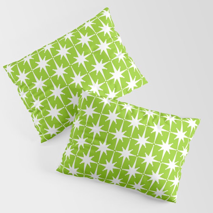 Mid Century Modern Atomic Age Starburst Pattern Lime Green & White Pillow Sham Gallery Image 3