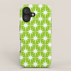 Mid Century Modern Atomic Age Starburst Pattern Lime Green & White iPhone Case Gallery Image 1