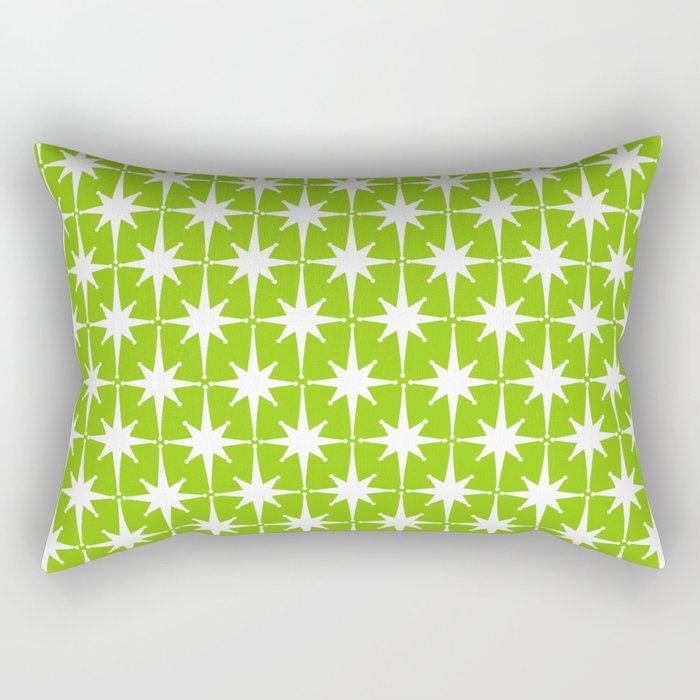 Mid Century Modern Atomic Age Starburst Pattern Lime Green & White Rectangular Pillow Gallery Image 2