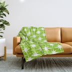 Mid Century Modern Atomic Age Starburst Pattern Lime Green & White Throw Blanket Gallery Image 1