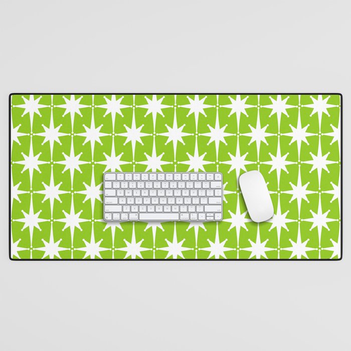 Mid Century Modern Atomic Age Starburst Pattern Lime Green & White Desk Mat Gallery Image 1
