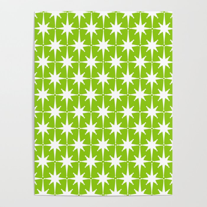 Mid Century Modern Atomic Age Starburst Pattern Lime Green & White Poster Gallery Image 4