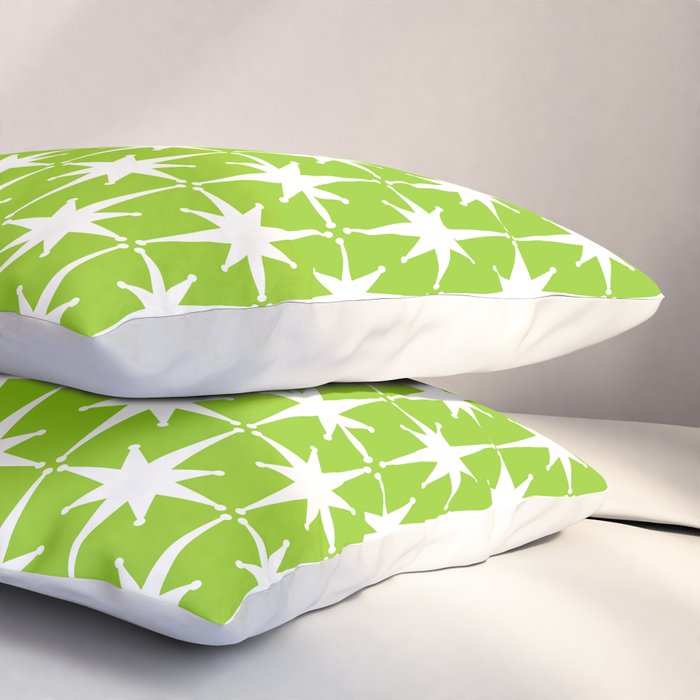 Mid Century Modern Atomic Age Starburst Pattern Lime Green & White Pillow Sham Gallery Image 3